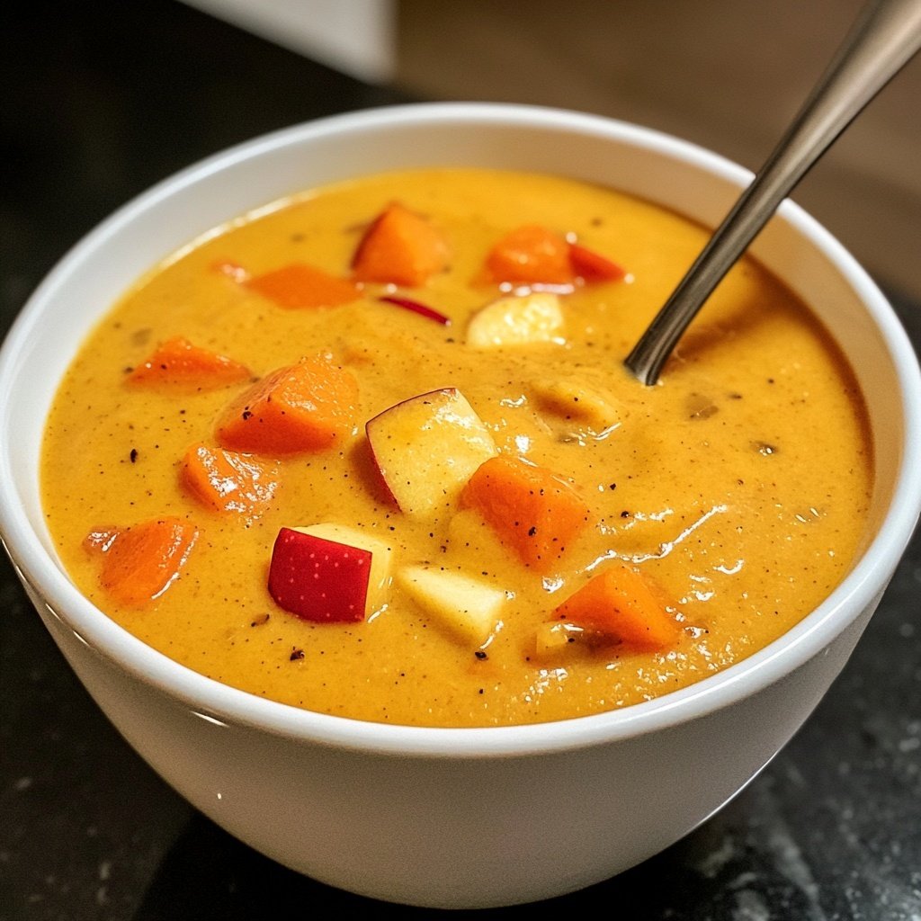 Pumpkin Apple Soup with Ginger and Cream