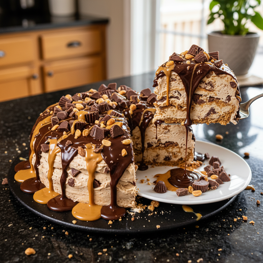 Luscious Reese's Ice Cream Cake