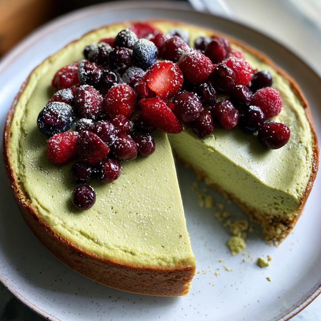 Japanese Matcha Cheesecake with Berries