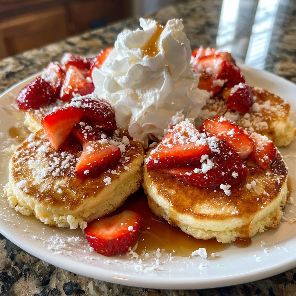 Strawberry Ricotta Pancakes with Whipped Cream​