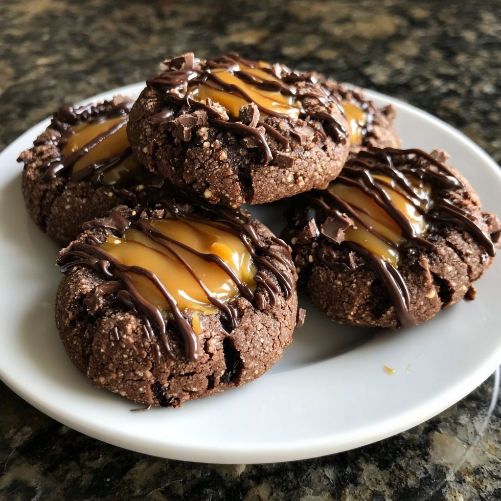 Chocolate Caramel Thumbprint Cookies