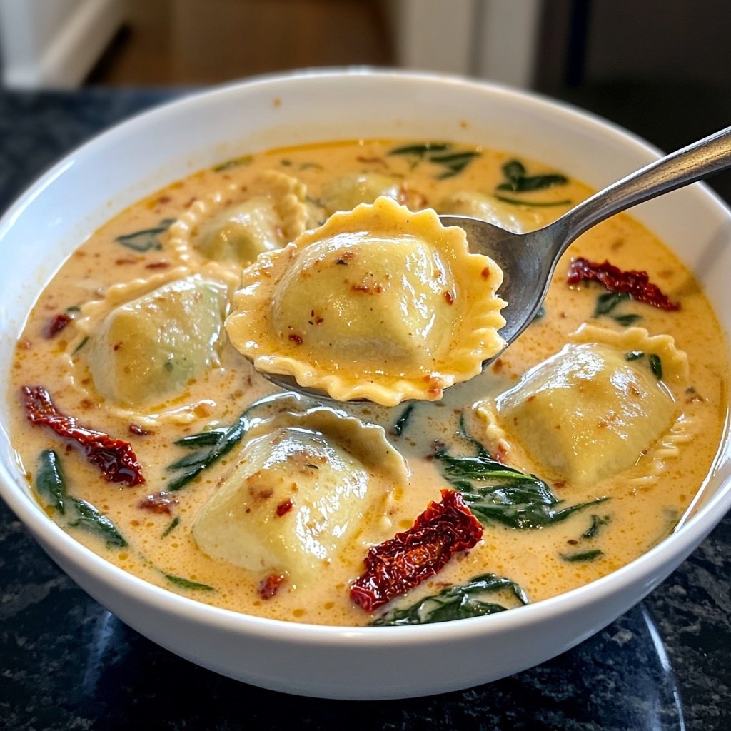 Creamy Tuscan Ravioli Soup