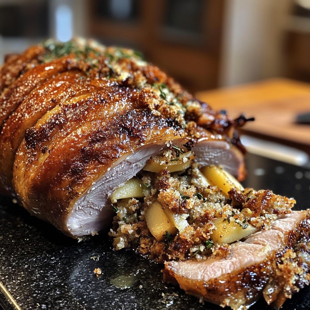 Roasted Christmas Goose with Apple and Herb Stuffing